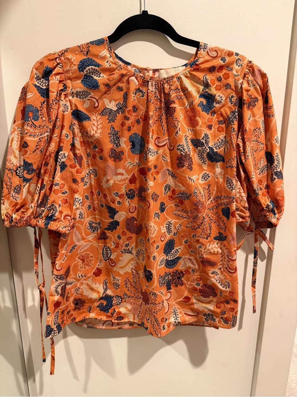 Ulla Johnson Orange Floral Puff-Sleeve Blouse